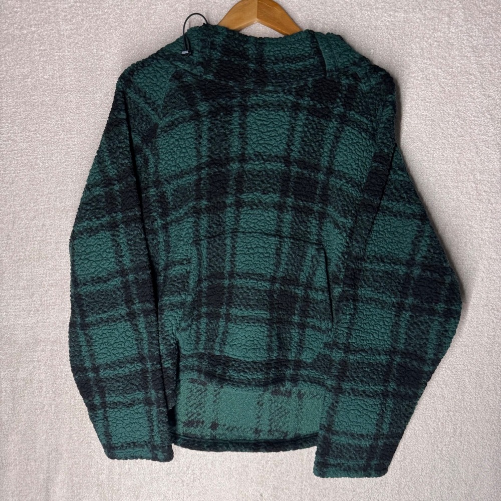 Victoria's Secret PINK Women's Large Green Black Plaid Sherpa Fleece Hoodie